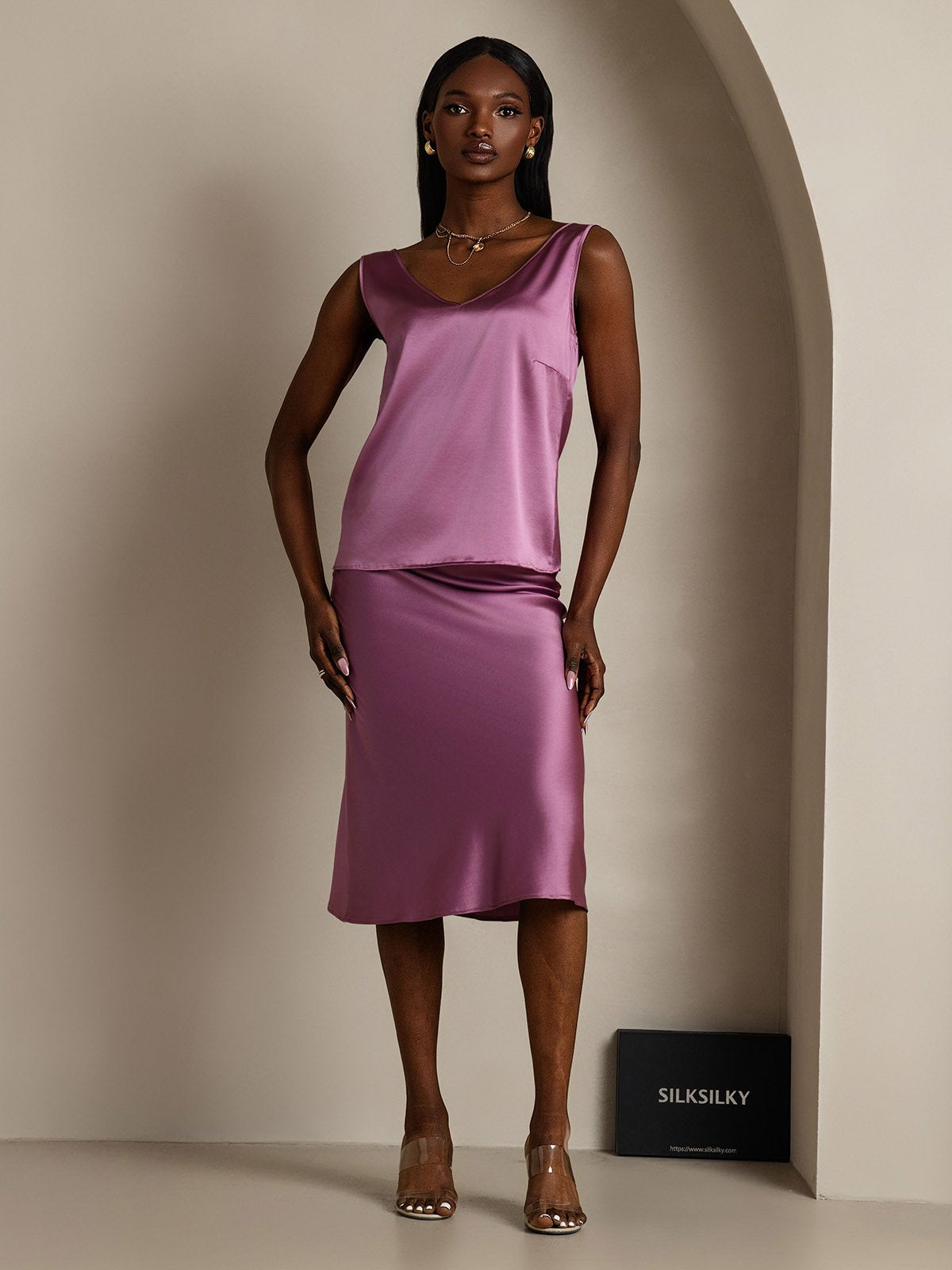 [Mørke Lilla] SilkSilky-DK 19Momme Silke Camisoles 005