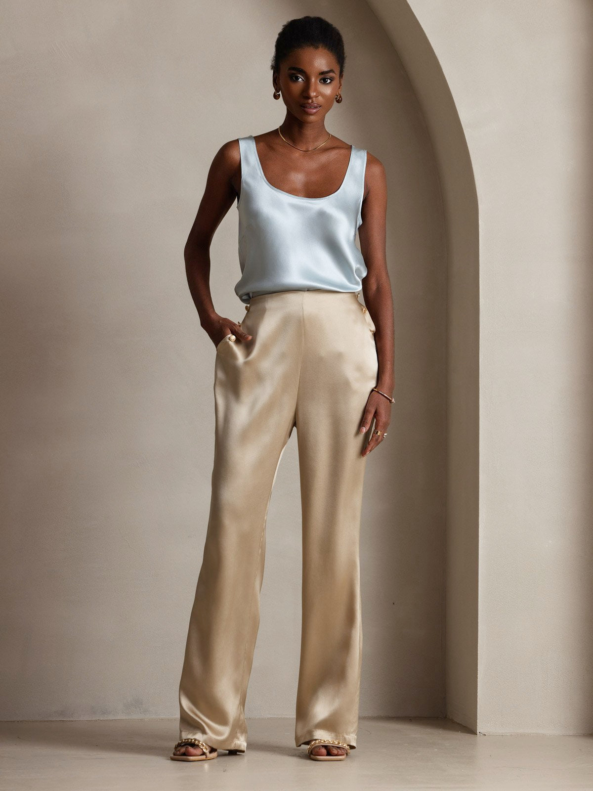 [Champagne] SilkSilky-DK 19Momme Silke Womens Pants 010