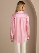 [Rosa Nålestribet] SilkSilky-DK Long Sleeve Lapel Collar Dameskjorte 002