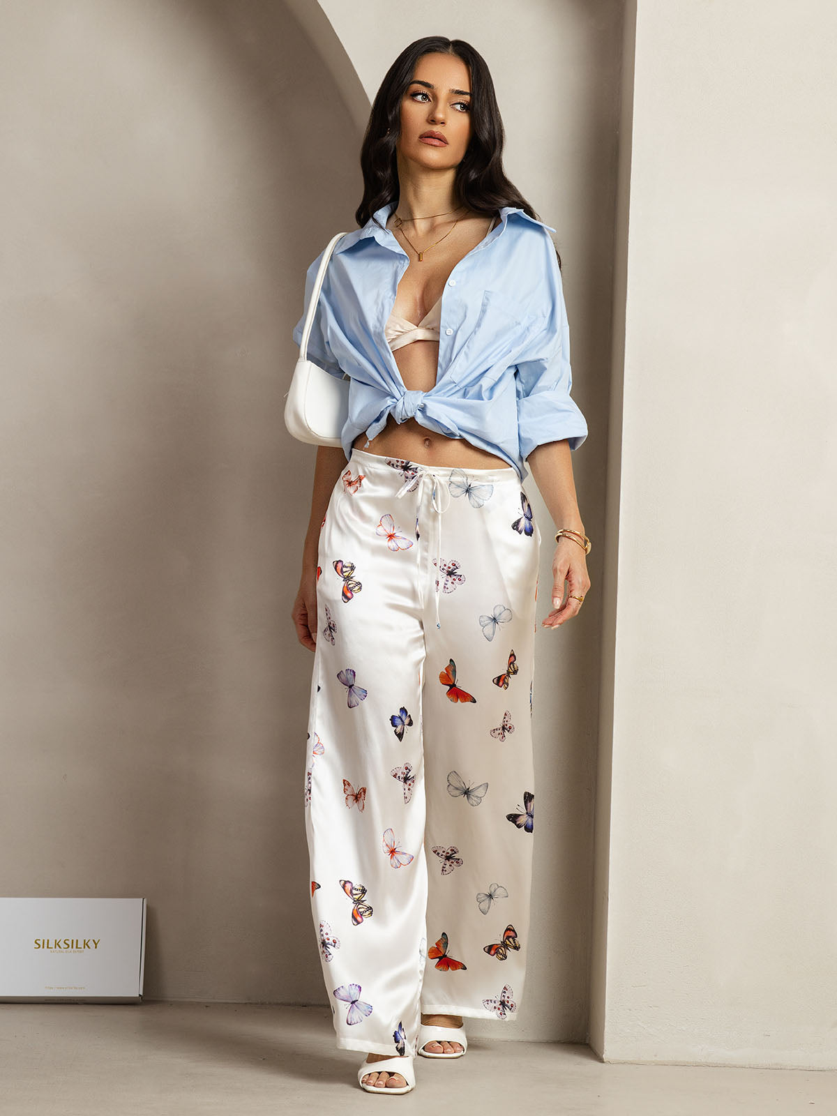 [Hvid Sommerfugl] SilkSilky-DK 19Momme Silke Womens Pants 006