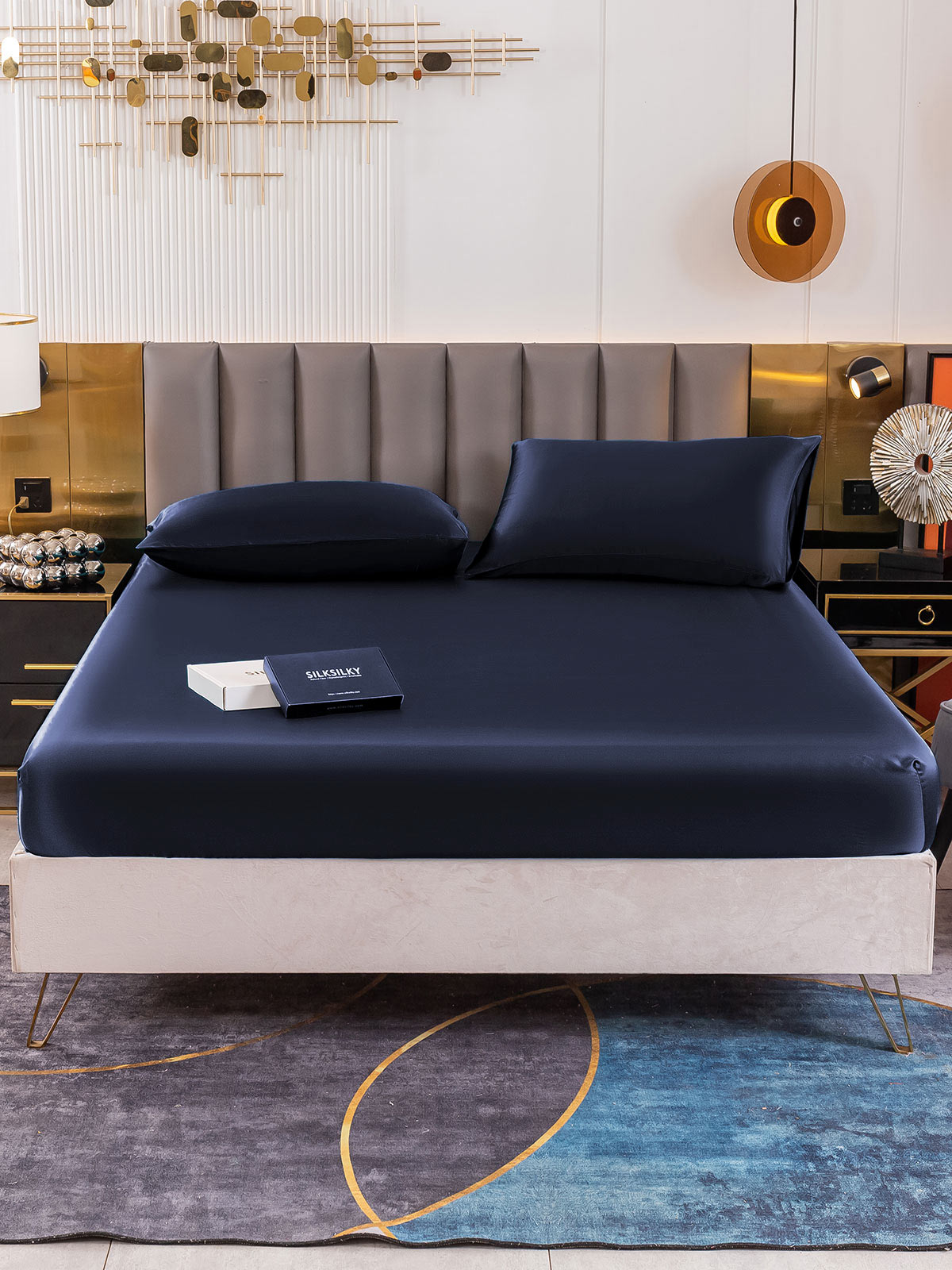 [Mørkeblå] SilkSilky-DK 19Momme Bedding Set 002