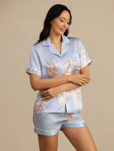 [Lyseblå] SilkSilky-DK 19Momme Kort ærme Notchkrage Dame Pyjamas 003