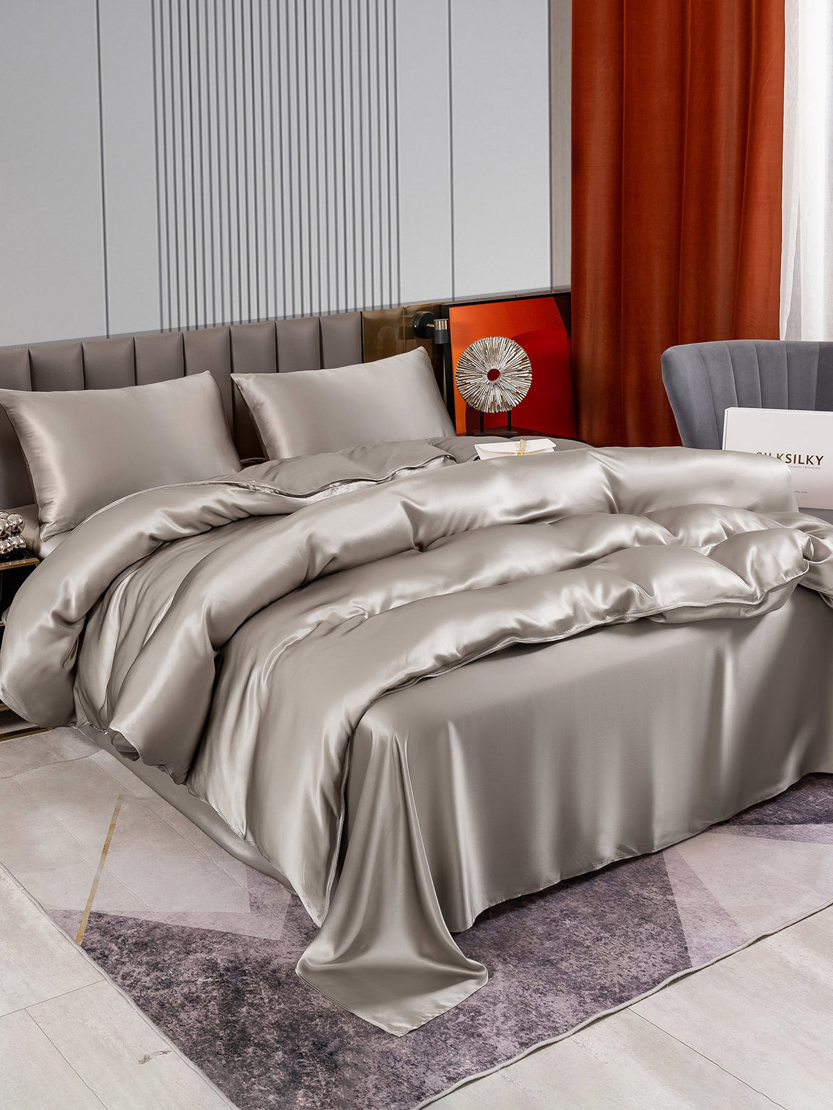 [Grå] SilkSilky-DK 22Momme Bedding Set 004