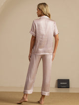 [Pink Hjerte Geo] SilkSilky-DK Short Sleeve Lapel Collar Dame Pyjamas 002