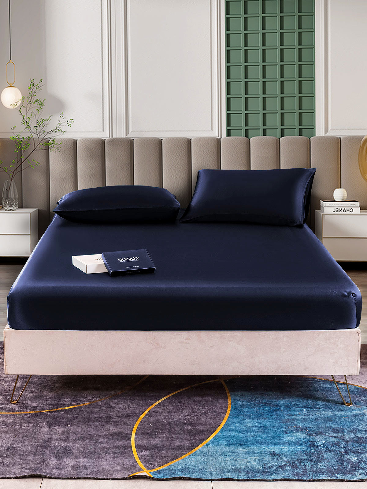 [Mørkeblå] SilkSilky-DK 25Momme Bedding Set 002