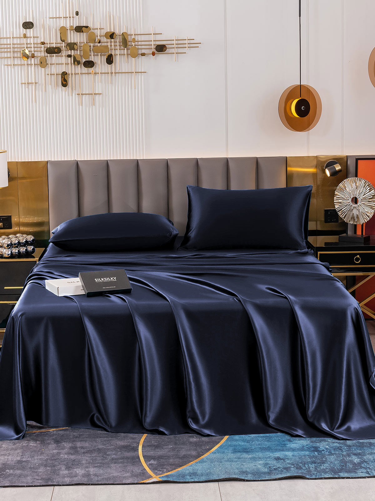 [Mørkeblå] SilkSilky-DK 19Momme Bedding Set 002