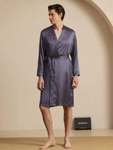 [Marine Ginkgo] SilkSilky-DK Long Sleeve V Neck Morgenkåbe til Mænd 003