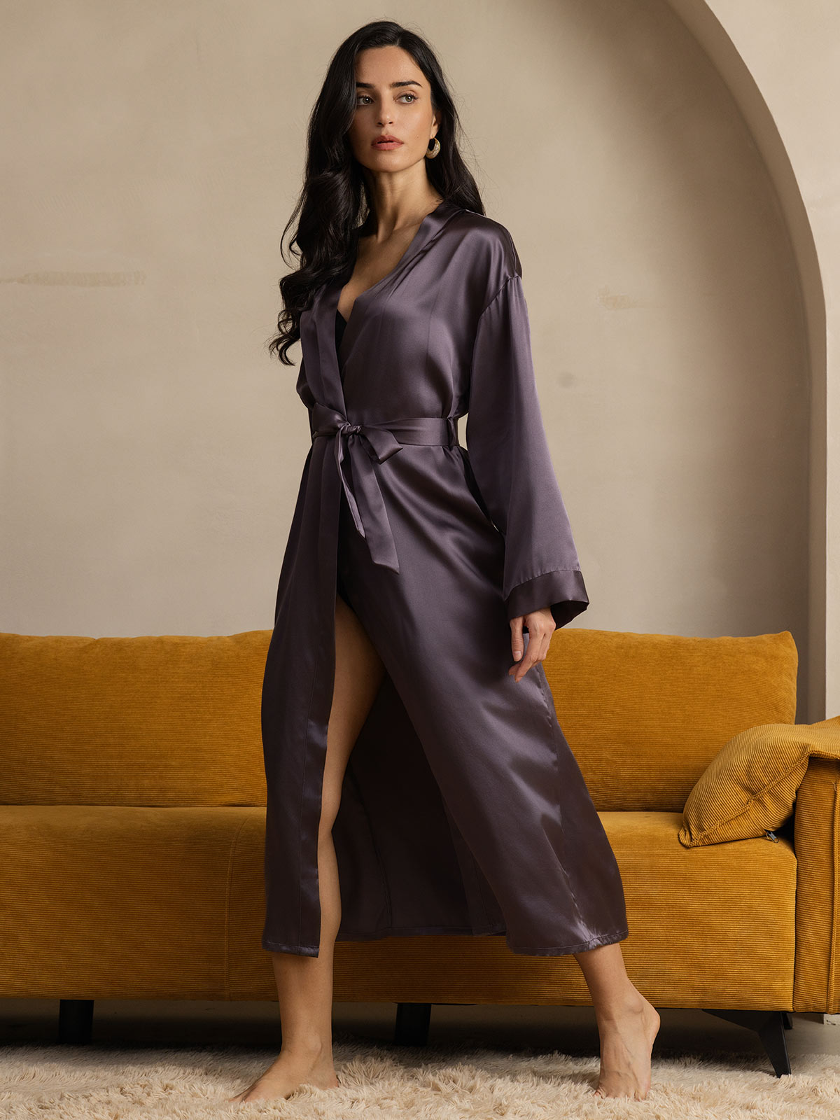 [Lilla Grå] SilkSilky-DK Wrap Dame Morgenkåbe 004
