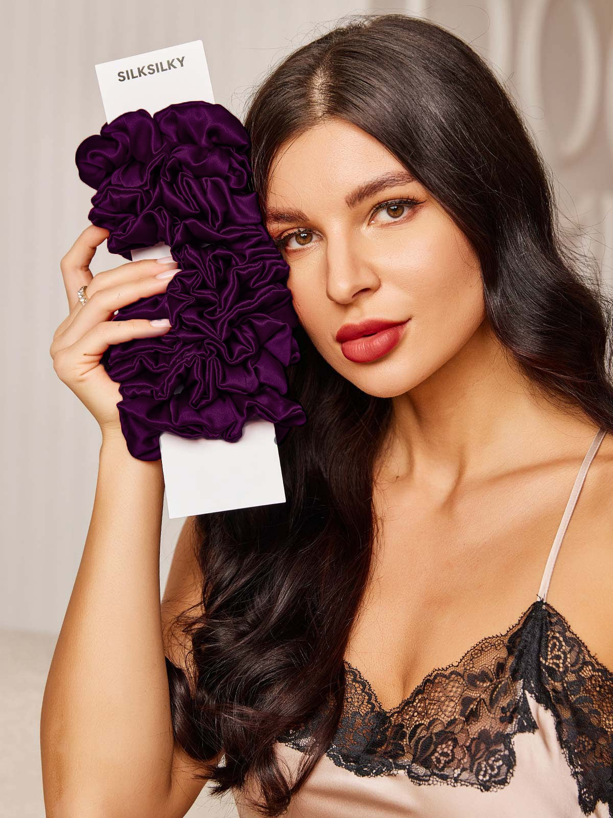 [Mørke Lilla] SilkSilky-DK 19Momme Scrunchie 002
