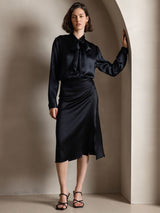 [Sort] SilkSilky-DK Long Sleeve Tie Neck Damebluser 006