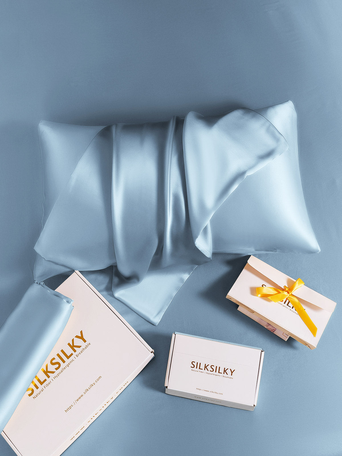 [Lyseblå] SilkSilky-DK 19Momme Pillowcase 006