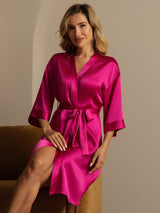 [Rosenrød] SilkSilky-DK 3/4 Sleeve Dame Morgenkåbe 004