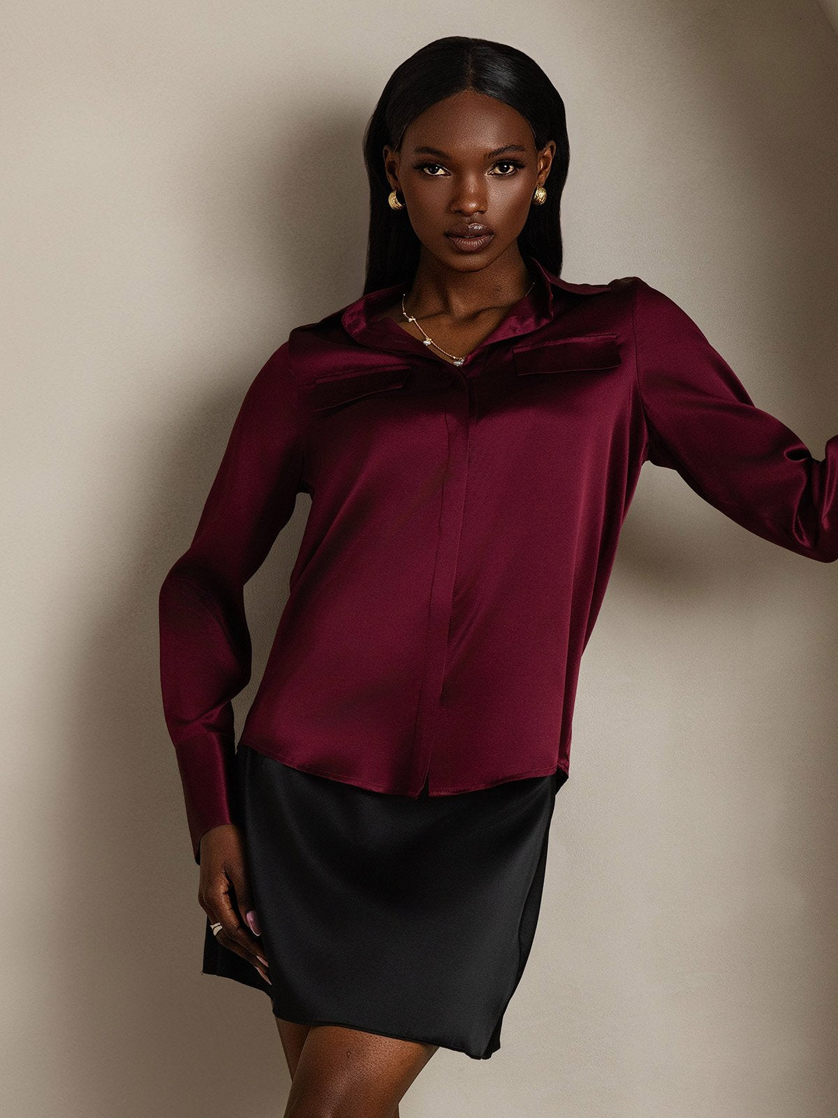 SilkSilky-DK 19Momme Silke Womens Shirt Mørkerød 003