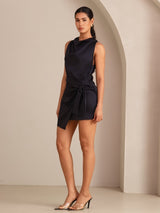 [Sort] SilkSilky-DK Sleeveless Cowl Neck Kjole 006