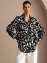 [Sorte Stænk] SilkSilky-DK Long Sleeve Lapel Collar Bluse 003