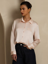 [Lys Pink] SilkSilky-DK Long Sleeve Lapel Collar Dameskjorte 008
