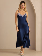 [Blå] SilkSilky-DK Sleeveless V Neck Kjole 007