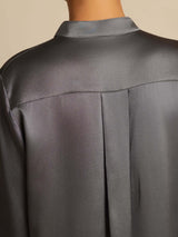 [Mørkegrå] SilkSilky-DK 19Momme Langærmet Ståkrave Bluse 007
