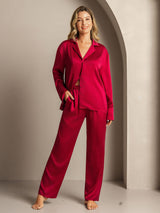 [Vin] SilkSilky-DK 19Momme Langærmet Notchkrage Dame Pyjamas 003