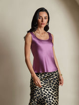 [Mørke Lilla] SilkSilky-DK 19Momme Ærmeløs Dyb Rund Halsudskæring Camisole Top 005