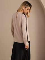 [Tan] SilkSilky-DK Long Sleeve Keyhole Neck Damebluser 002