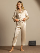 [Champagne] SilkSilky-DK Long Sleeve Lapel Collar Dame Pyjamas 003