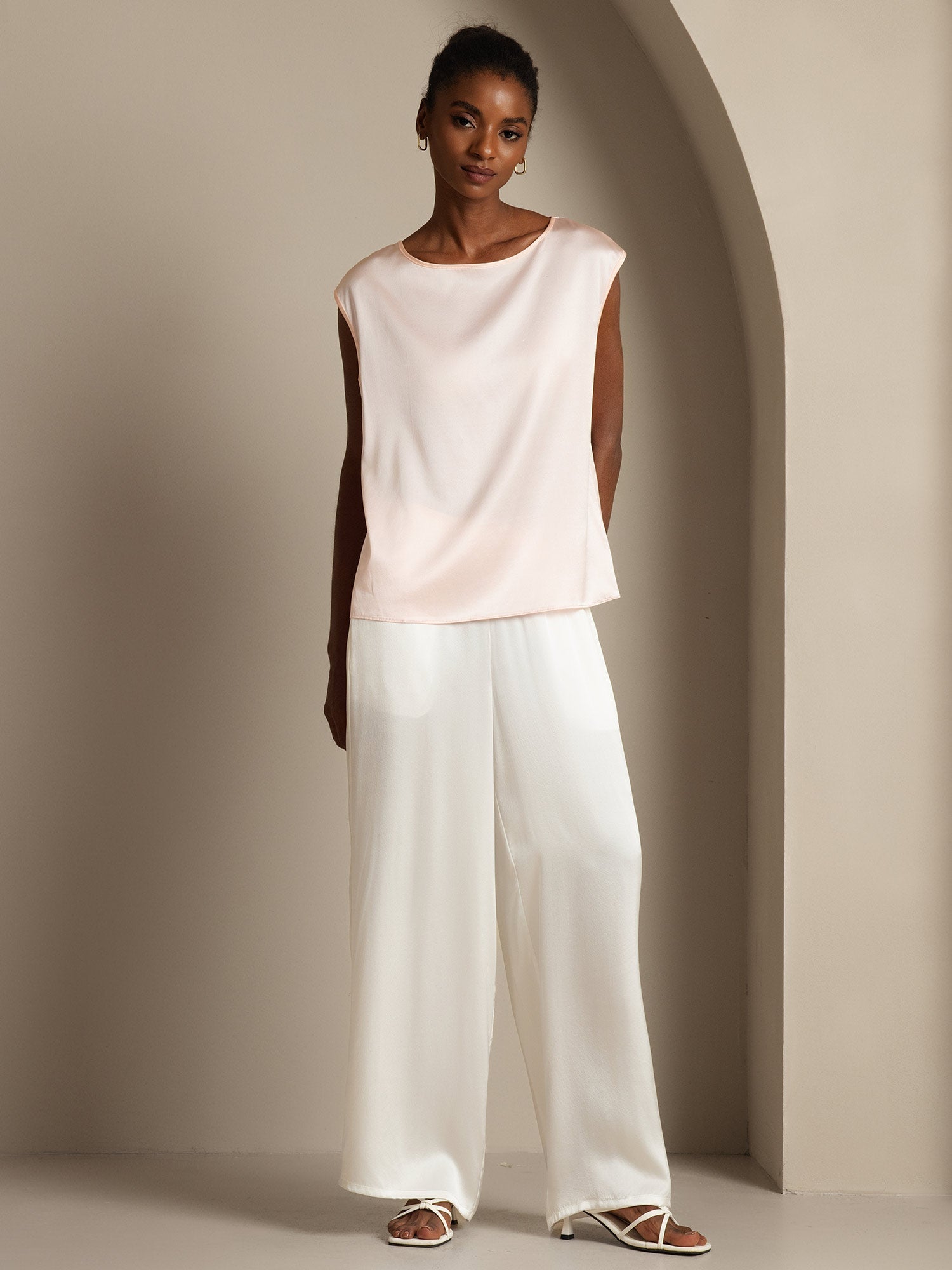 [Lyserød] SilkSilky-DK 19Momme Silke Womens T-Shirt 005,