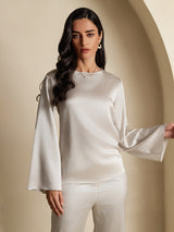 [Lysegrå] SilkSilky-DK Long Sleeve Boat Neck Bluse 001