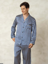 [Marine Stribe] SilkSilky-DK 19Momme Mens Pajamas 005,
