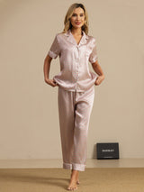 [Pink Hjerte Geo] SilkSilky-DK Short Sleeve Lapel Collar Dame Pyjamas 001
