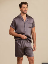 [Lilla Grå] SilkSilky-DK Short Sleeve Lapel Collar Pyjamas til Mænd 006