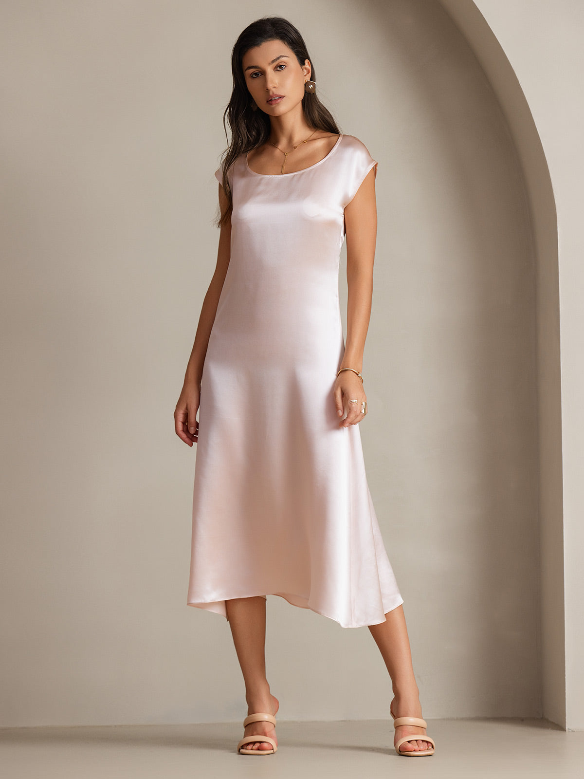[Lyserød] SilkSilky-DK 19Momme Silke Dress 006