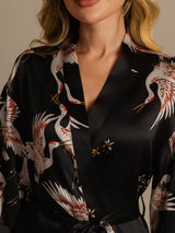 [Sort] SilkSilky-DK 19Momme 3/4 ærme Dame Morgenkåbe 004