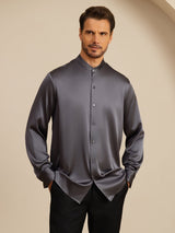 [Mørkegrå] SilkSilky-DK Long Sleeve Stand Collar Herreskjorte 001