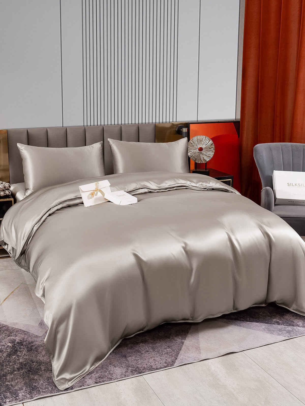 [Grå] SilkSilky-DK 22Momme Bedding Set 003