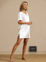 [Hvid] SilkSilky-DK Half Sleeve V Neck Natkjole 006