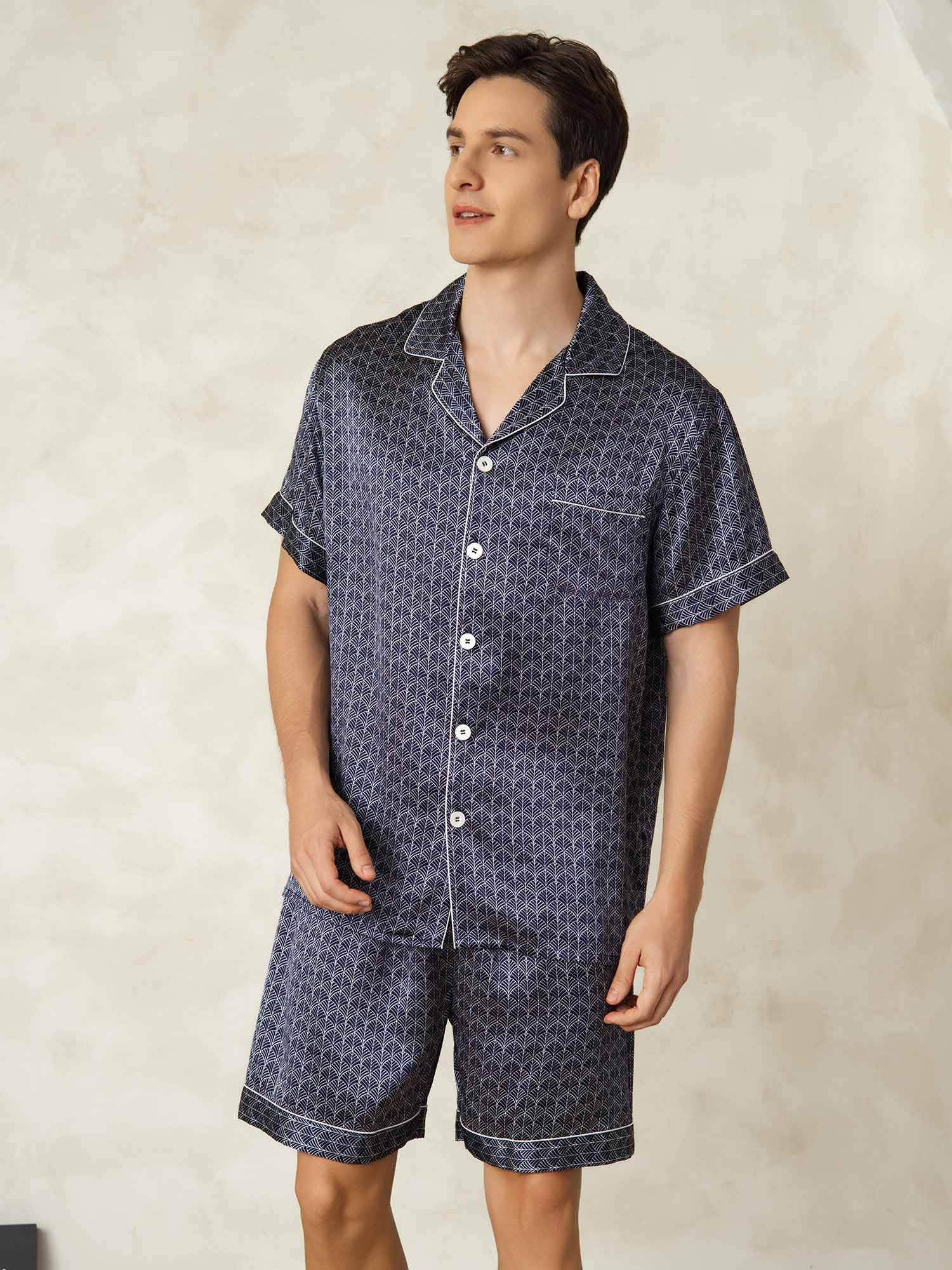 [MarineGinkgo] SilkSilky-DK Silke Lapel Collar Pyjamas til Mænd 004