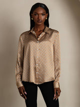 [Blomster] SilkSilky-DK Long Sleeve Lapel Collar Dameskjorte 005