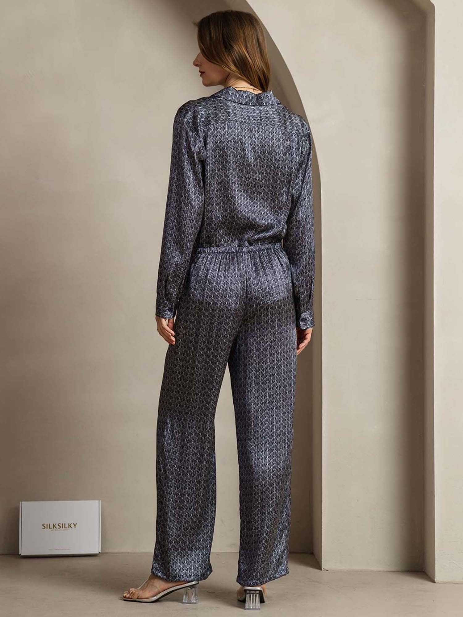 [MarineGinkgo] SilkSilky-DK 19Momme Silke Lapel Collar Women''s Outfit Sets 002