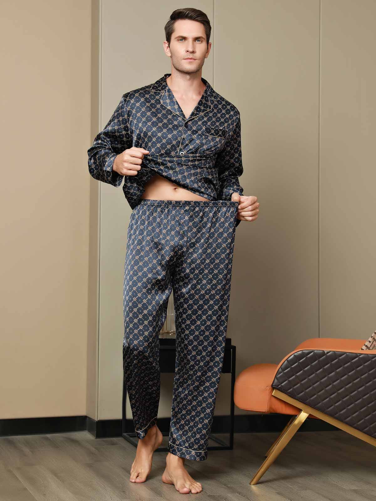 [Marine Kæde] SilkSilky-DK Mens Pajamas 008