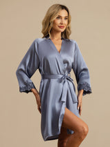 [Lyseblå] SilkSilky-DK 3/4 Sleeve Dame Morgenkåbe 001