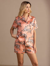 [Rosa Kat] SilkSilky-DK Short Sleeve Lapel Collar Dame Pyjamas 001