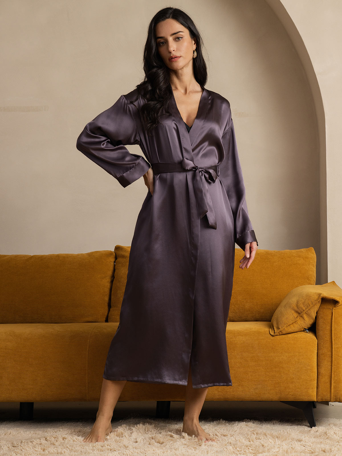 [Lilla Grå] SilkSilky-DK Wrap Dame Morgenkåbe 003