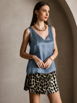 [Ægte Petrol] SilkSilky-DK Sleeveless V Neck Camisole Top 001