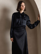 [Sort] SilkSilky-DK Long Sleeve Tie Neck Damebluser 004