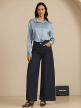 [Gråblå] SilkSilky-DK Long Sleeve Lapel Collar Dameskjorte 011