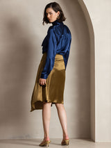 [Mørkeblå] SilkSilky-DK Long Sleeve High Neck Bluse 004