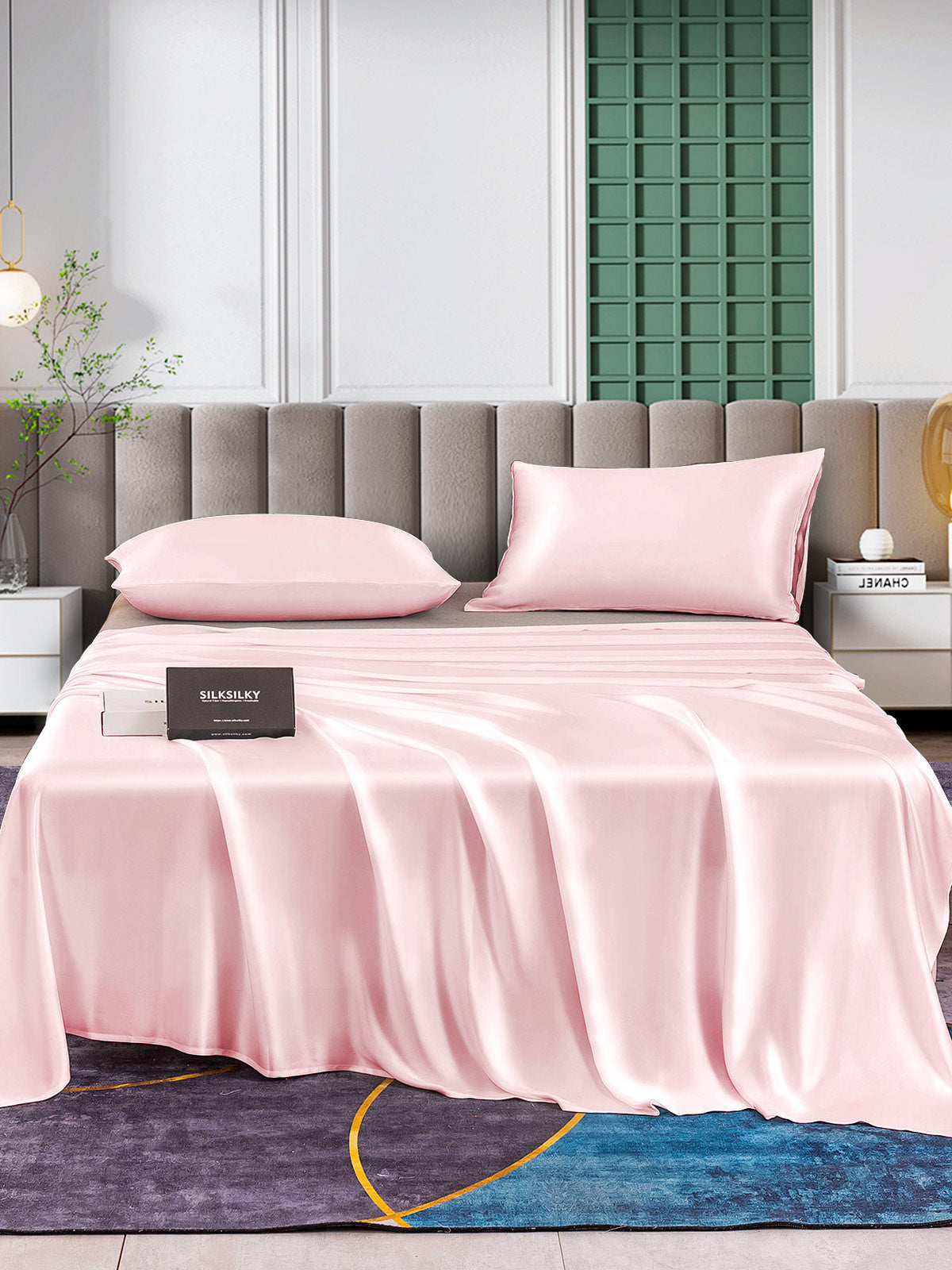 [Lyserød] SilkSilky-DK 25Momme Bedding Set 001