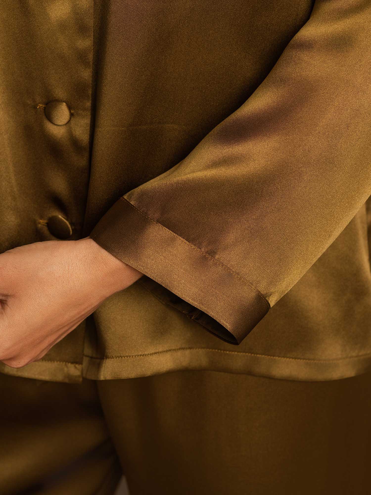 [Brun] SilkSilky-DK Langærmet Notchkrage Dame Pyjamas 008