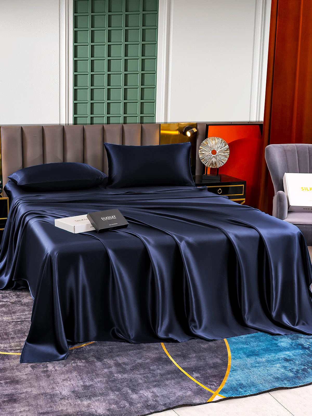 [Mørkeblå] SilkSilky-DK 25Momme Bedding Set 002